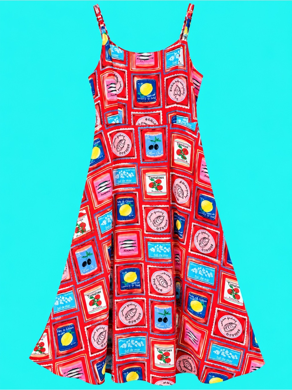LOFT Red Printed Spaghetti-Strap Casual Dress